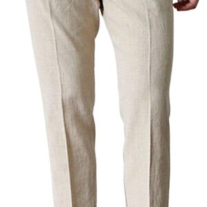 Linen Pants Men Slim Fit Elastic Waistband Lightweight Summer Beach Fashion Casual Pant