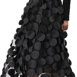 Women Tulle Midi Skirt High Elastic Waist 3D Polka Dot Mesh Skirt A-Line Layered Bubble Skirt Graduation Dress