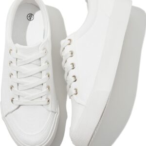 Canvas Sneakers for Women Low Top Canvas Shoes Ladies Lace-Up Fashion Sneakers White Tennis Shoes Comfort Casual Walking Shoes for Girls