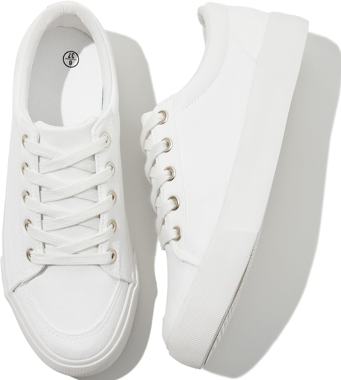 Canvas Sneakers for Women Low Top Canvas Shoes Ladies Lace-Up Fashion Sneakers White Tennis Shoes Comfort Casual Walking Shoes for Girls