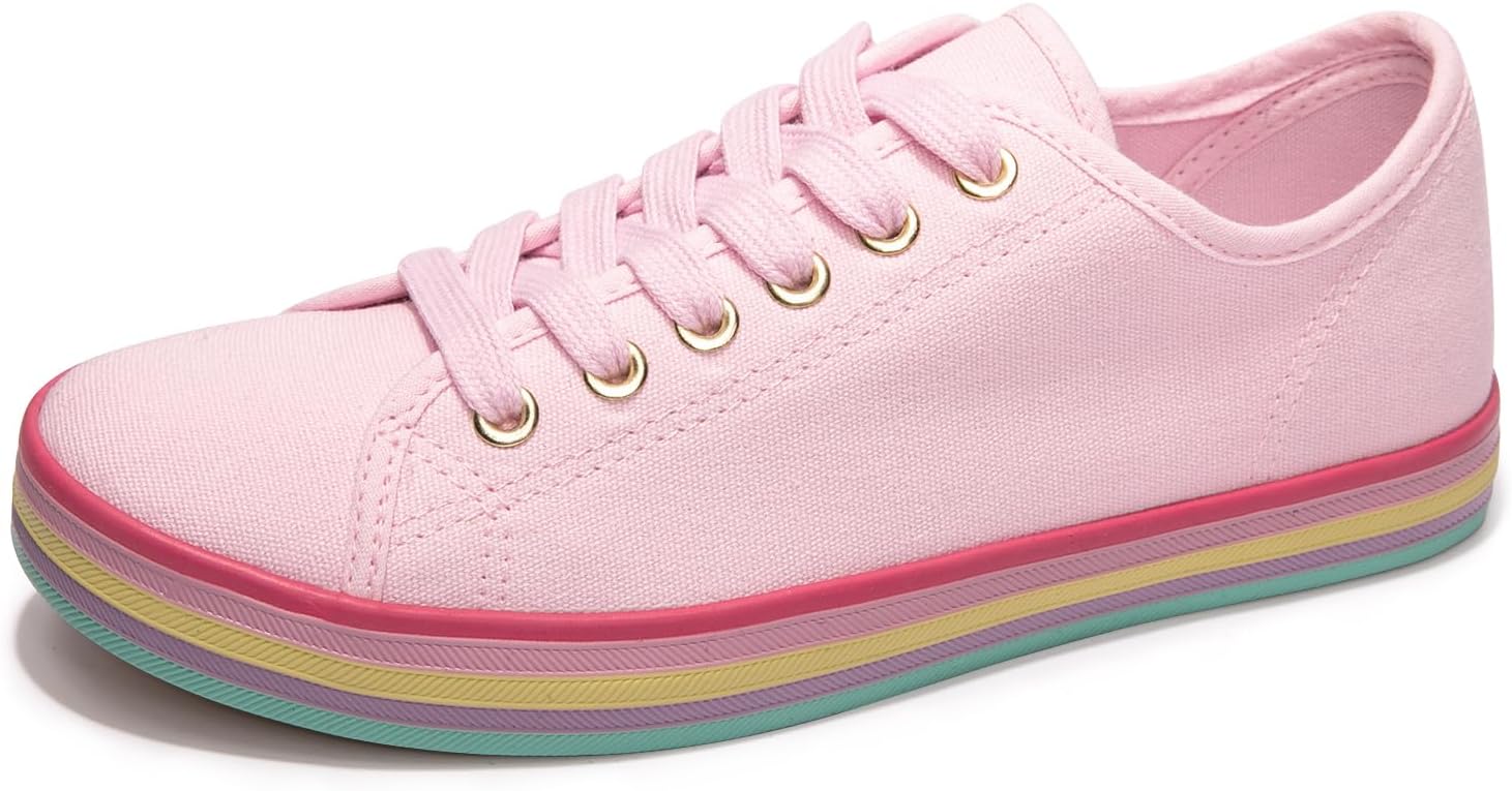 Women Low Top Canvas Shoes Lace up Fashion Sneakers Casual Comfort Walking Shoes