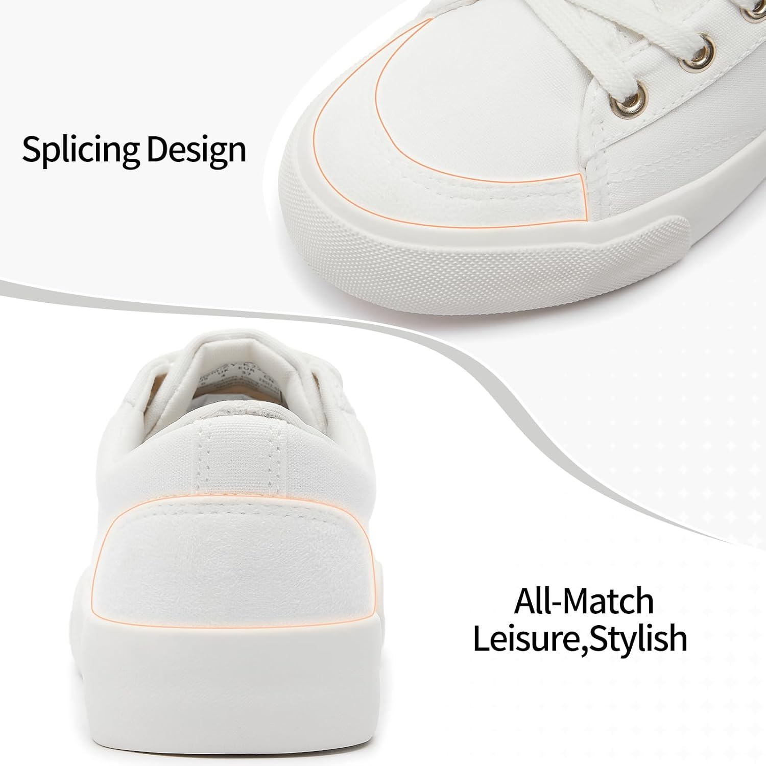 Canvas Sneakers for Women Low Top Canvas Shoes Ladies Lace-Up Fashion Sneakers White Tennis Shoes Comfort Casual Walking Shoes for Girls - Image 2