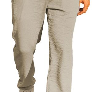Men's Casual Drawstring Pants Elastic Waist Lightweight Pant Summer Beach Trouser with Pockets