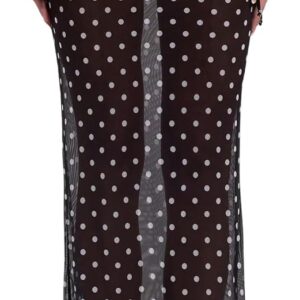 Women's Polka Dots Mesh Long Skirt Drawstring Side See Through Sheer Swimwear Cover Ups