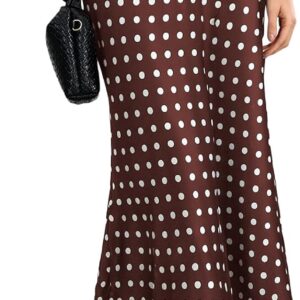Women's Silk Satin Polka Dots Midi Skirt Vintage Elegant Flowy Pencil Long Skirts