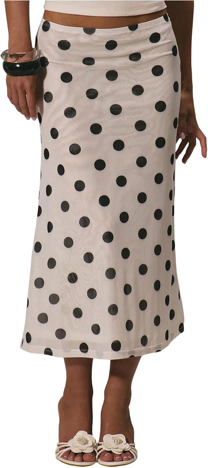 Women's Polka Dots Midi Skirt Low Rise Summer Casual Going Out Skirts