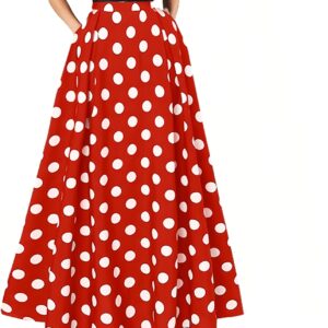 Women's Pleated Skirt Casual Flared High Waisted Long Skirt Basic A-Line Dot Bohemia
