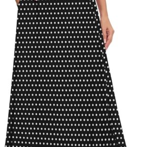 Womens Maxi A-line Long Skirt Casual  Elastic High Waist Flowy Skirts with Pockets