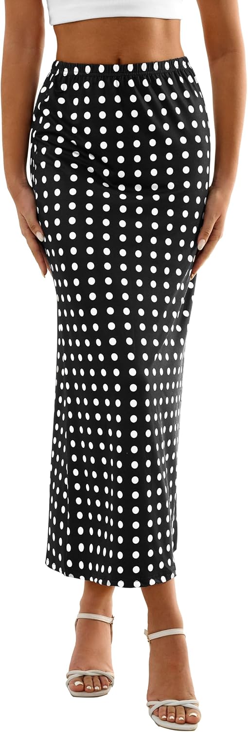 Women's Polka Dot Maxi Skirt Vintage Retro A Line Club Flare Midi Skirt