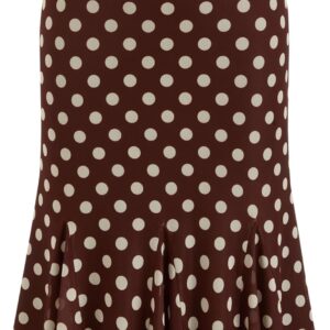 Womens Polka Dot Midi Skirt Vintage Bowknot Sheer Mesh Ruffle Hem Retro Fashion Going Out Casual Skirt Trendy