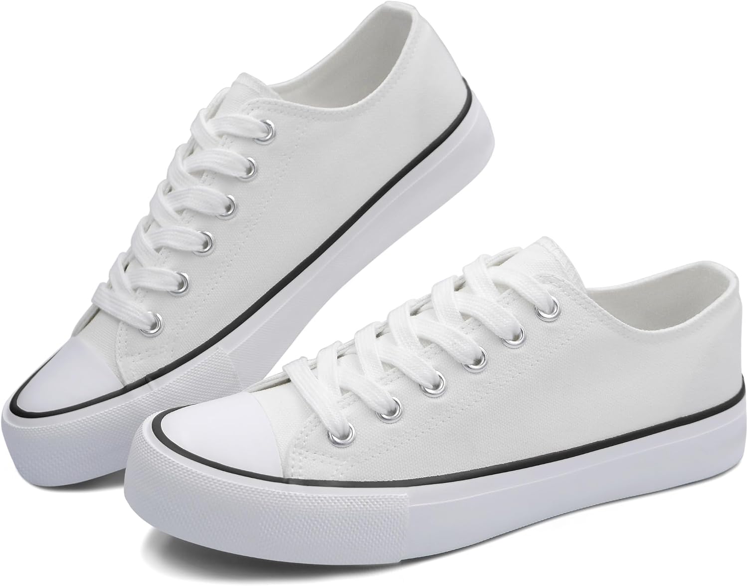 Women Canvas Shoes Low Top and Lace up Fashion Casual Sneakers Black and White Classic - Image 2