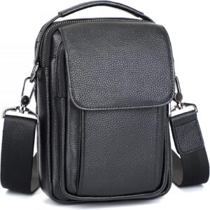 Leather Small Messenger Bag For Men Crossbody Handbag Shoulder Sling Travel Bags for Men Purse Daypack Magnetic Buckle