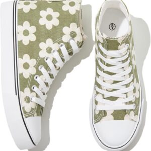 Women High Top Canvas Sneakers Canvas Shoes Lace up White Black Sneakers Casual Walking Shoes