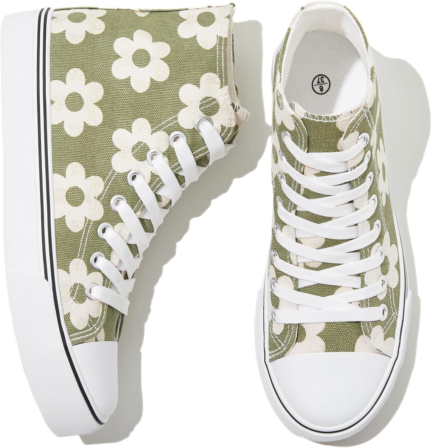 Women High Top Canvas Sneakers Canvas Shoes Lace up White Black Sneakers Casual Walking Shoes